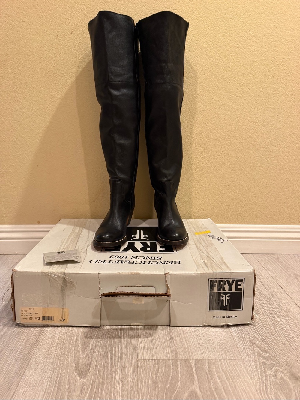 New w/Orig Box Frye “Jane” Over The Knee Cuff Black Leather Boots #77935  Size 7